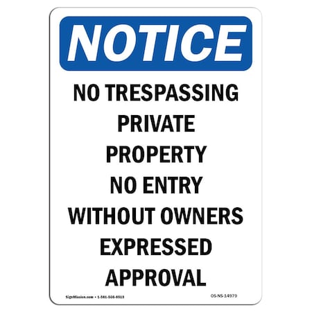 Signmission Sign, 14" H, 10" W, Rigid Plastic, No Trespassing Private Property Sign, Portrait, 1014-V-14979 OS-NS-P-1014-V-14979